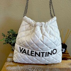 Valentino by Mario Valentino white quilted bucket hobo bag
